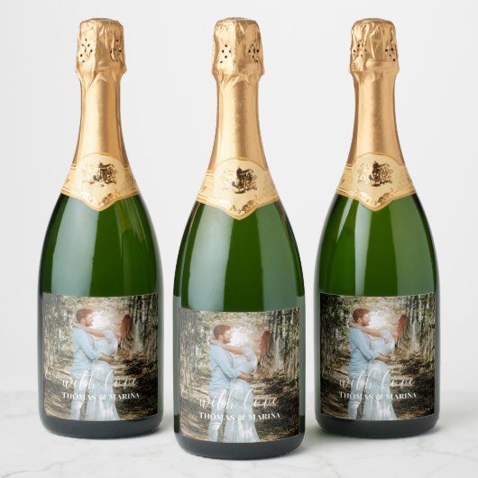 Gepersonaliseerde bruiloft portret moderne kalligr sparkling wijnetiket (Flessen)
