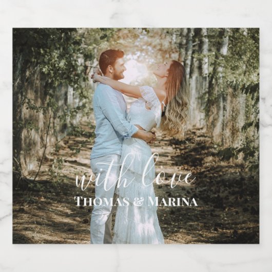 Gepersonaliseerde bruiloft portret moderne kalligr sparkling wijnetiket (Enkel label)