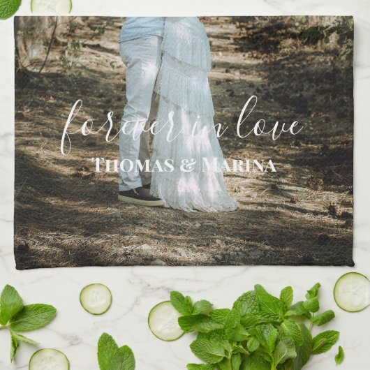 Gepersonaliseerde bruiloft portret moderne kalligr theedoek (Gevouwen)