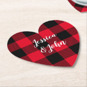 Gepersonaliseerde bruiloft rood en zwart Buffalo P Kartonnen Onderzetters (Gekanteld)