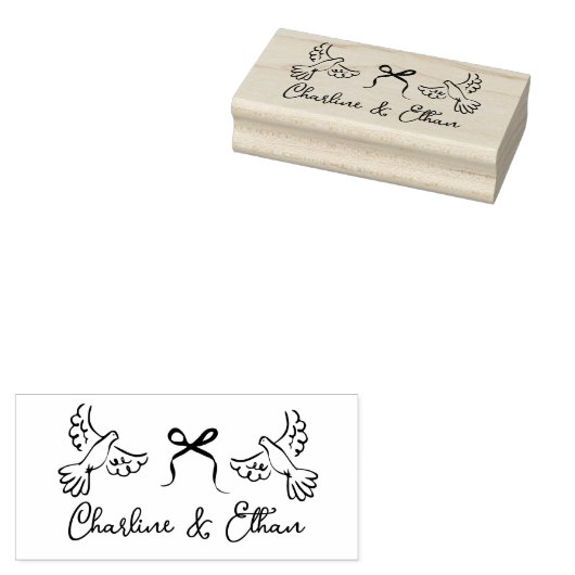 Gepersonaliseerde bruiloft Rubber Stamp met Duiven Rubberstempel (Gestempeld)