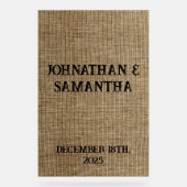 Gepersonaliseerde bruiloft rustieke burlap natuur  acryl bord (Voorkant)