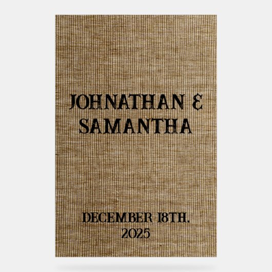 Gepersonaliseerde bruiloft rustieke burlap natuur  acryl bord (Voorkant)