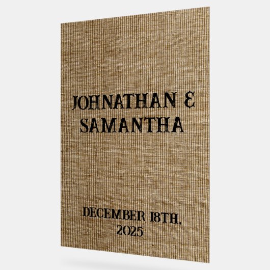 Gepersonaliseerde bruiloft rustieke burlap natuur  acryl bord (Hoek)
