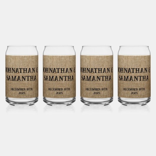 Gepersonaliseerde bruiloft rustieke burlap natuur blikvorm glas (Voorkant)
