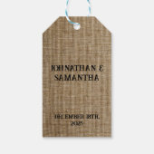 Gepersonaliseerde bruiloft rustieke burlap natuur cadeaulabel (Achterkant)