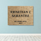 Gepersonaliseerde bruiloft rustieke burlap natuur  canvas afdruk (Insitu (Houten vloer))