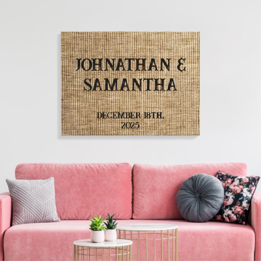 Gepersonaliseerde bruiloft rustieke burlap natuur  canvas afdruk (Insitu (Woonkamer))
