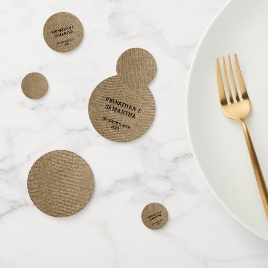 Gepersonaliseerde bruiloft rustieke burlap natuur confetti (Groep)