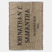 Gepersonaliseerde bruiloft rustieke burlap natuur  deken (Voorkant Verticaal)