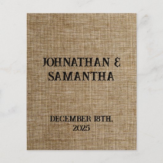 Gepersonaliseerde bruiloft rustieke burlap natuur  flyer (Voorkant)