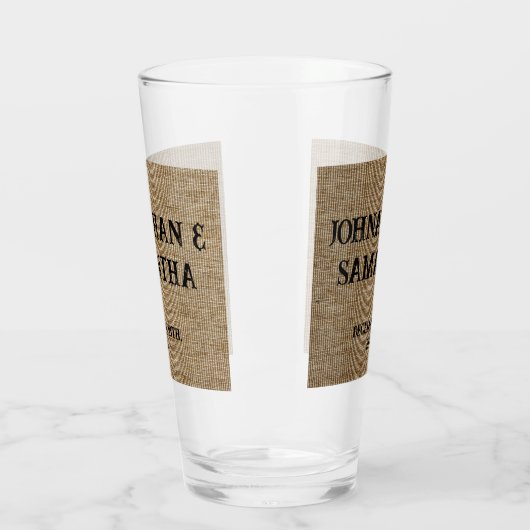 Gepersonaliseerde bruiloft rustieke burlap natuur  glas (Links)