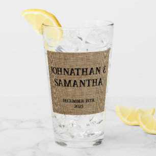 Gepersonaliseerde bruiloft rustieke burlap natuur glas