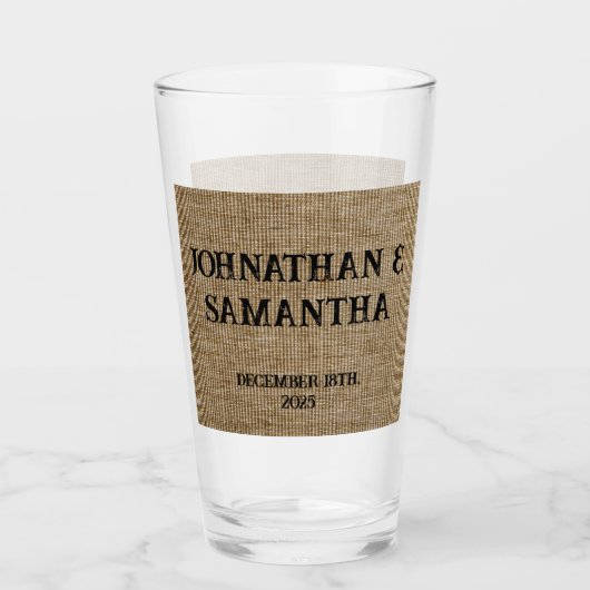 Gepersonaliseerde bruiloft rustieke burlap natuur  glas (Voorkant)
