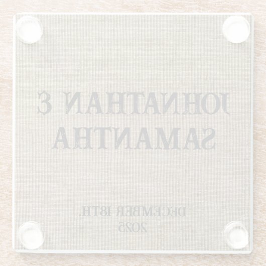 Gepersonaliseerde bruiloft rustieke burlap natuur glazen onderzetter (Achterkant)