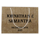 Gepersonaliseerde bruiloft rustieke burlap natuur groot cadeauzakje (Achterkant)