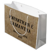 Gepersonaliseerde bruiloft rustieke burlap natuur groot cadeauzakje (Achterkant Gekanteld)