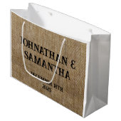 Gepersonaliseerde bruiloft rustieke burlap natuur groot cadeauzakje (Voorkant Gekanteld)