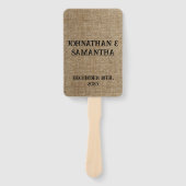 Gepersonaliseerde bruiloft rustieke burlap natuur handwaaier (Voorkant)