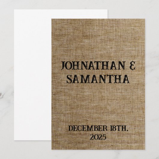 Gepersonaliseerde bruiloft rustieke burlap natuur  kaart (Voorkant / Achterkant)
