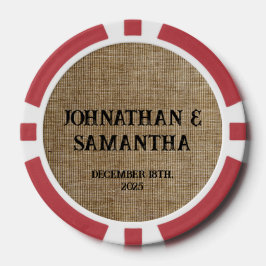 Gepersonaliseerde bruiloft rustieke burlap natuur  poker chips