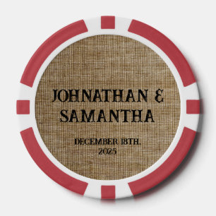 Gepersonaliseerde bruiloft rustieke burlap natuur  poker chips