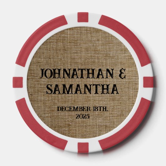 Gepersonaliseerde bruiloft rustieke burlap natuur  poker chips (Voorkant)