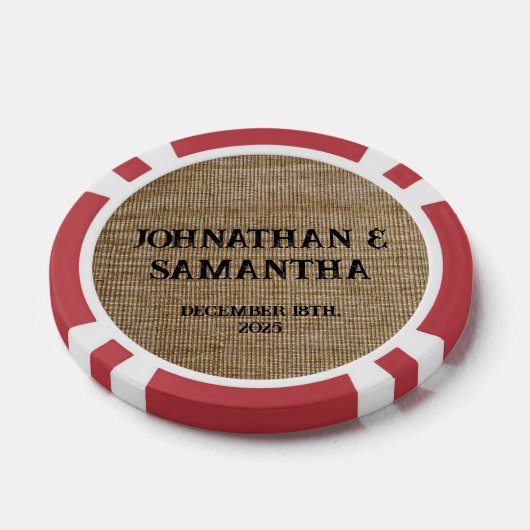Gepersonaliseerde bruiloft rustieke burlap natuur poker chips (Enkel)