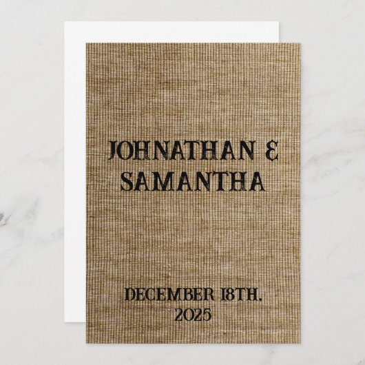 Gepersonaliseerde bruiloft rustieke burlap natuur  programmakaart (Voorkant / Achterkant)
