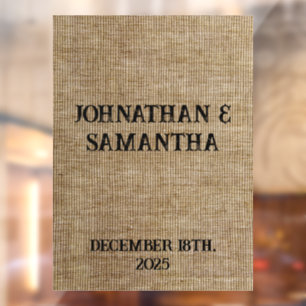 Gepersonaliseerde bruiloft rustieke burlap natuur  raamsticker