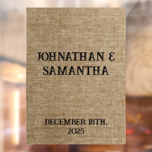 Gepersonaliseerde bruiloft rustieke burlap natuur raamsticker (Vel 2)