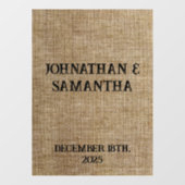 Gepersonaliseerde bruiloft rustieke burlap natuur raamsticker (Vel)