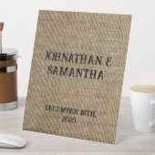 Gepersonaliseerde bruiloft rustieke Burlap Natuur  Reclamebord Met Voetstuk (Insitu)