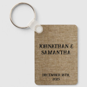 Gepersonaliseerde bruiloft rustieke burlap natuur sleutelhanger
