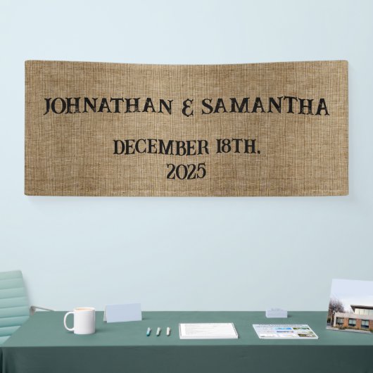 Gepersonaliseerde bruiloft rustieke burlap natuur  spandoek (Beurs)