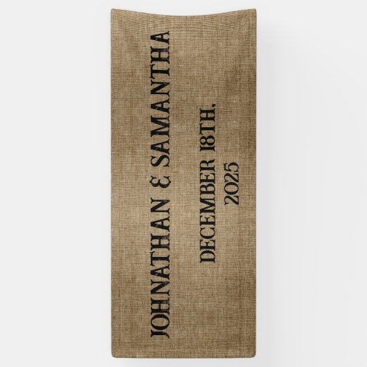 Gepersonaliseerde bruiloft rustieke burlap natuur  spandoek (Verticaal)