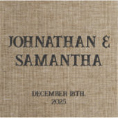 Gepersonaliseerde bruiloft rustieke burlap natuur sticker (Voorkant)