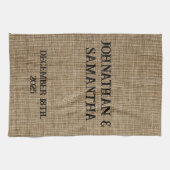 Gepersonaliseerde bruiloft rustieke burlap natuur theedoek (Horizontaal)