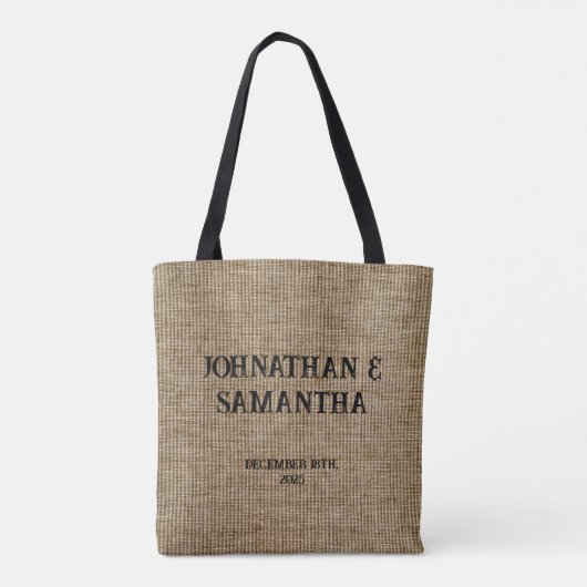 Gepersonaliseerde bruiloft rustieke burlap natuur  tote bag (Achterkant)