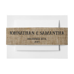 Gepersonaliseerde bruiloft rustieke burlap natuur  uitnodigingen wikkel