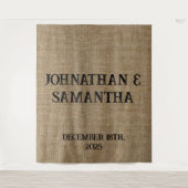 Gepersonaliseerde bruiloft rustieke burlap natuur wandkleed (Voorkant)