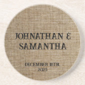 Gepersonaliseerde bruiloft rustieke burlap natuur  zandsteen onderzetter (Voorkant)