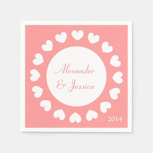 Gepersonaliseerde bruiloft servetten | koraal met  (Voorkant)