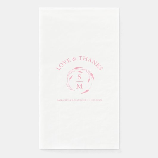 Gepersonaliseerde bruiloft servetten monogram roze (Voorkant)