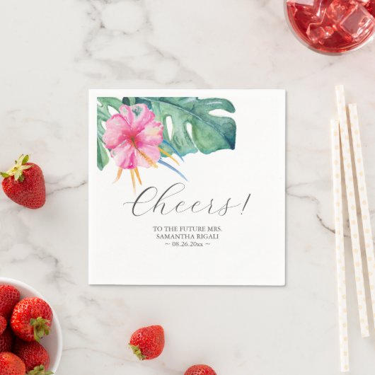 Gepersonaliseerde bruiloft servetten roze bloemen (Insitu)