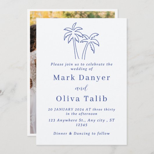 Gepersonaliseerde bruiloft uitnodiging Kaart – Ele (Voorkant / Achterkant)