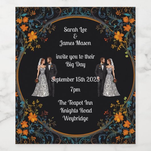 Gepersonaliseerde bruiloft uitnodigingen en uitnod wijn etiket (Enkel label)