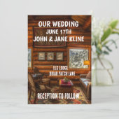 GEPERSONALISEERDE BRUILOFT UITNODIGINGEN LOG CABIN (Staand voorkant)