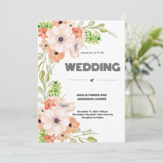 Gepersonaliseerde bruiloft Waterverf Floral Kaart (Staand voorkant)