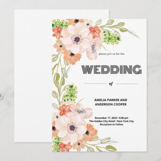 Gepersonaliseerde bruiloft Waterverf Floral Kaart (Voorkant / Achterkant)